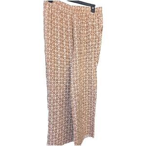 Cece Geometric Pattern Brown Cream Palazzo Pants Large
